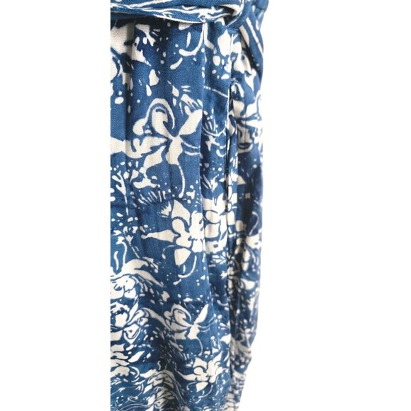 Soft Surroundings Jumpsuit Blue Floral Belted Womens Large Button Front Wide Leg - Picture 5 of 7